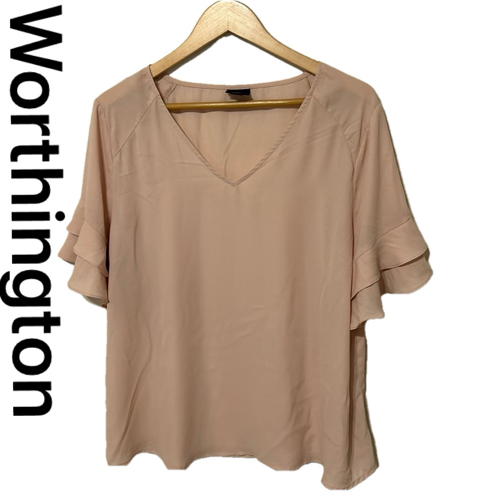 Worthington short sleeve blouse size XL GUC light peach color..
